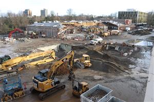 Wide view of Benson construction site demolition